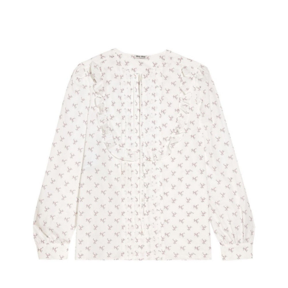miu miu floral print cotton ruffle blouse